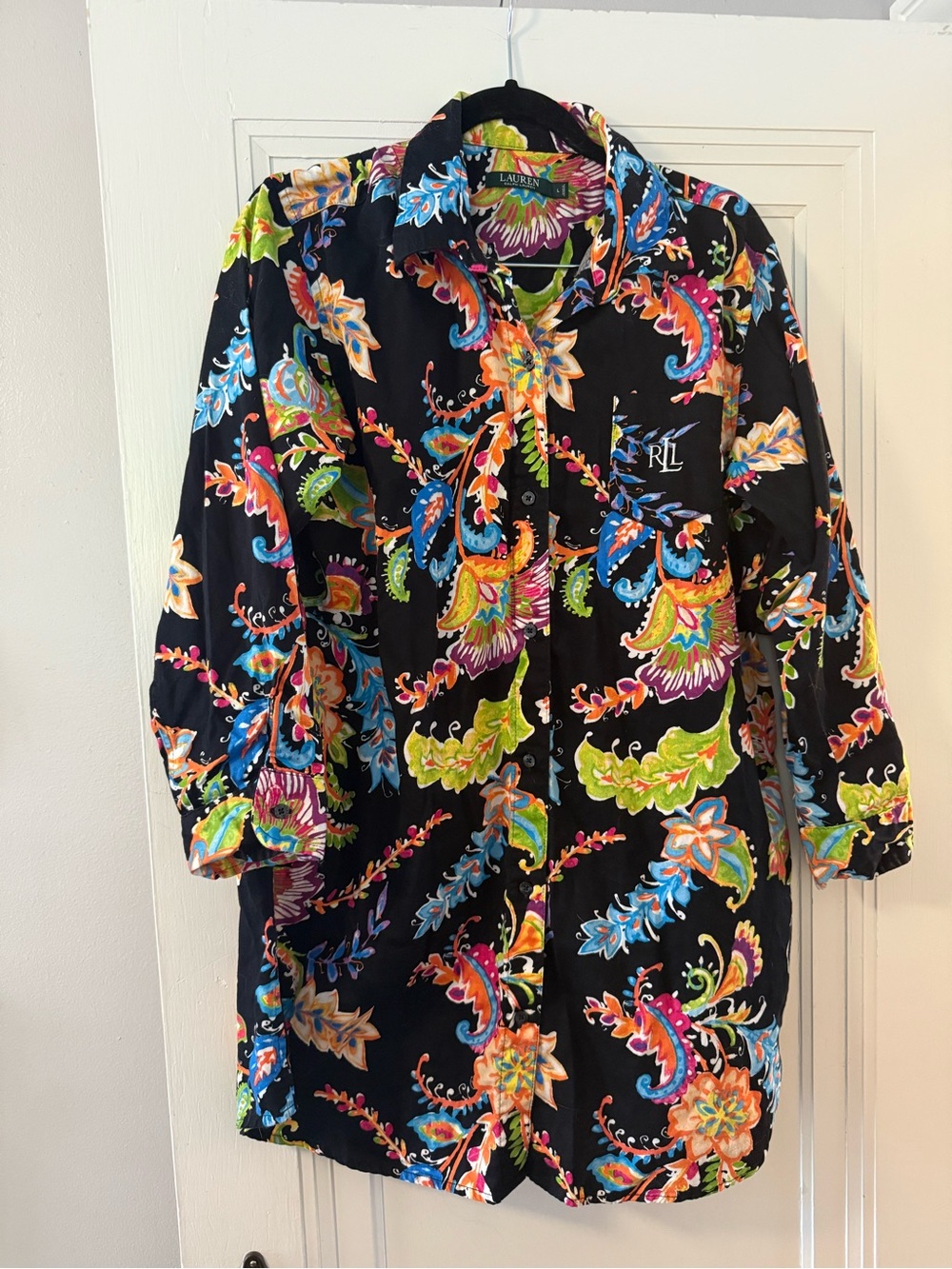 Lauren Ralph Lauren Black Multicolor Paisley Sleep Shirt / Dress